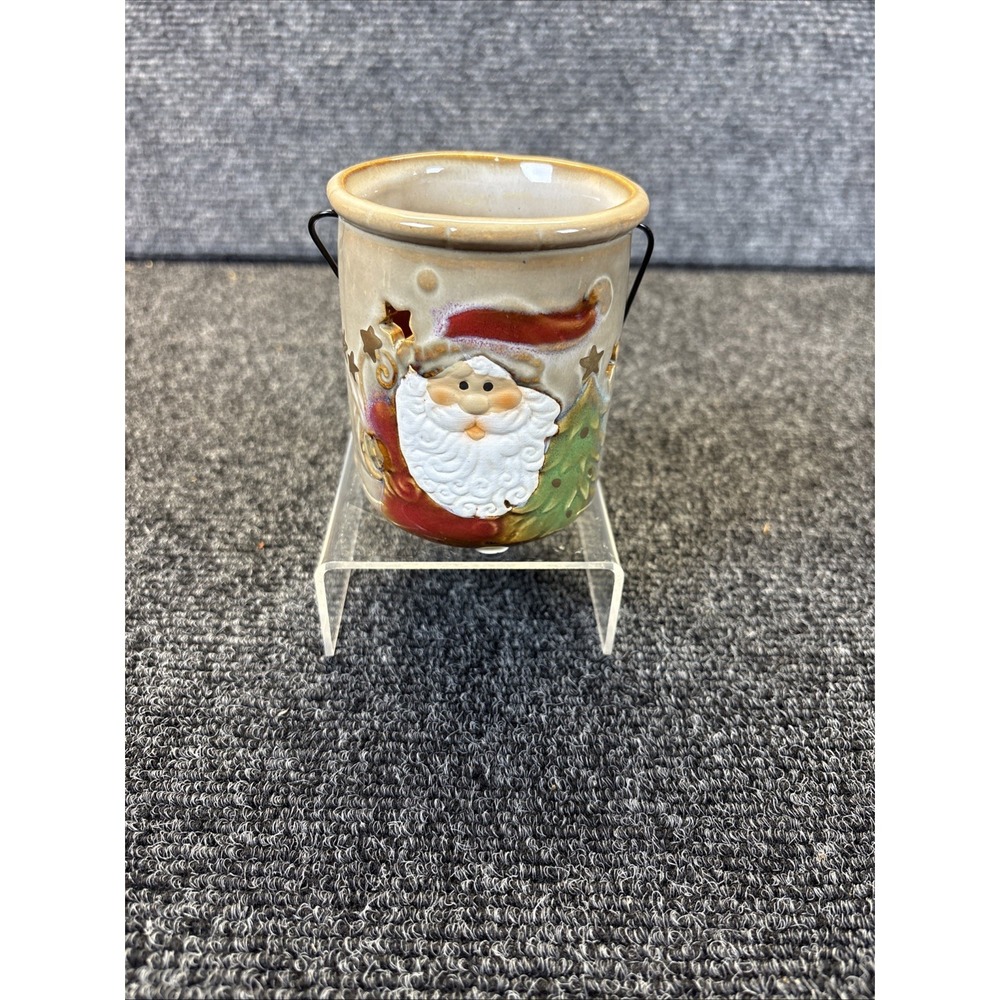 Ceramic Santa Claus~Christmas Textured Lantern~Tea Light/Candle Holder